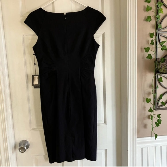 Adrianna Papell Navy Blue Jeweled Neckline Sheath Dress, - Picture 2 of 2
